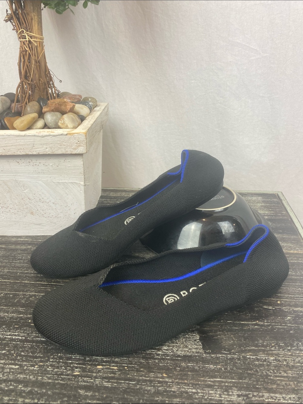 Rothy’s Black & Blue Trim Canvas Slip On Flat Shoes 7.5